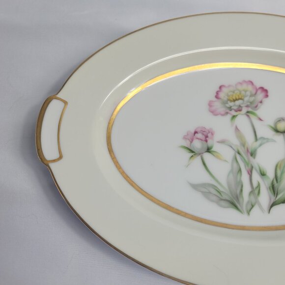 Mikado Harmony Oval Serving Platter Cream Rim Pink Floral Center - Picture 4 of 16